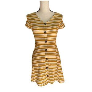 Fit and flare printed stripes mustard T-shirt mini dress Girls 14/Large